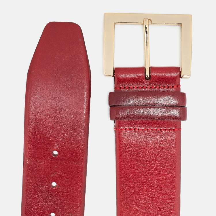 Pre Owned Oscar de la Renta Red Leather Waist Belt Medium