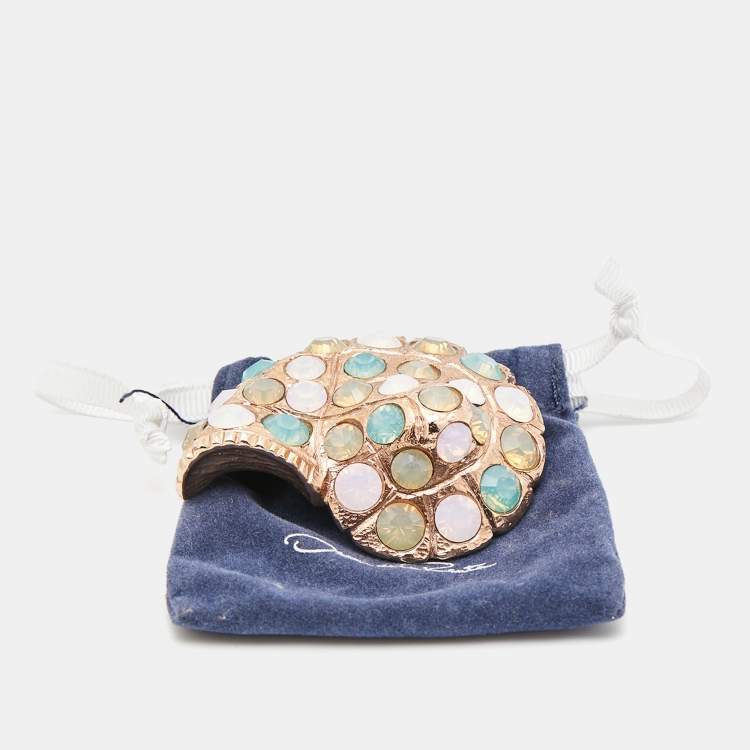 Pre Owned Oscar de la Renta Crystal Gold Tone Brooch