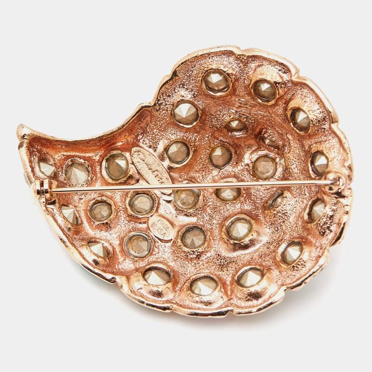 Pre Owned Oscar de la Renta Crystal Gold Tone Brooch