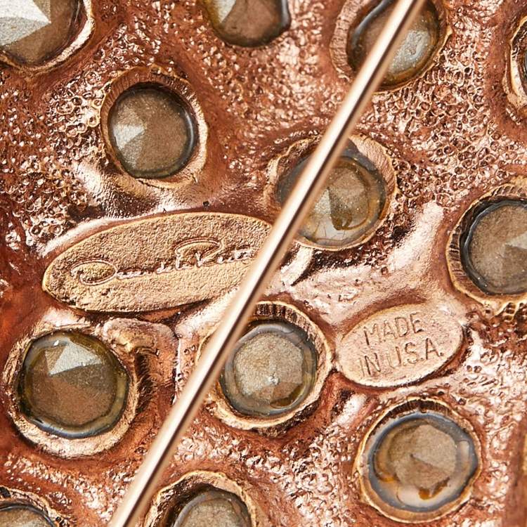 Pre Owned Oscar de la Renta Crystal Gold Tone Brooch