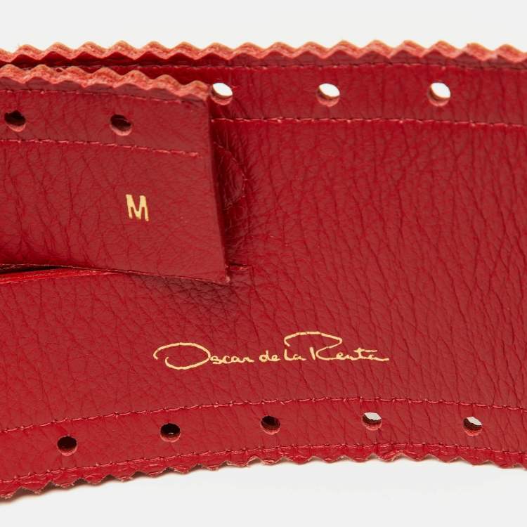 Pre Owned Oscar de la Renta Red Perforated Leather Waist Belt M
