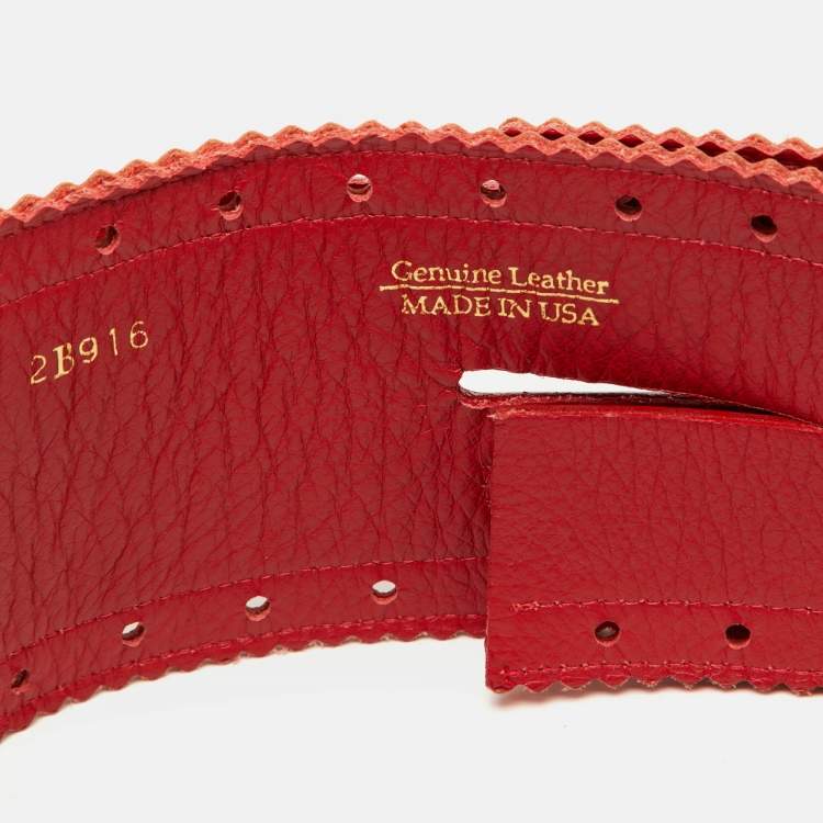 Pre Owned Oscar de la Renta Red Perforated Leather Waist Belt M