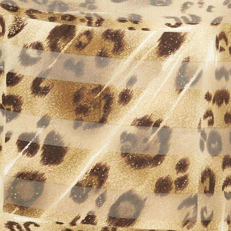 Pre Owned Oscar de la Renta Brown Leopard Print Silk Scarf 