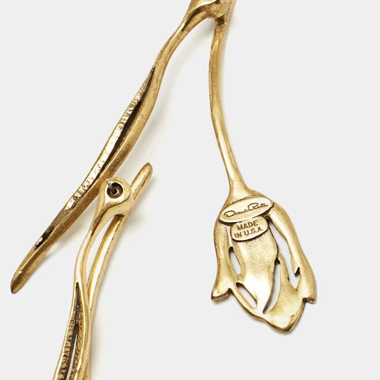 Pre Owned Oscar De La Renta Tulip Gold Tone Earrings