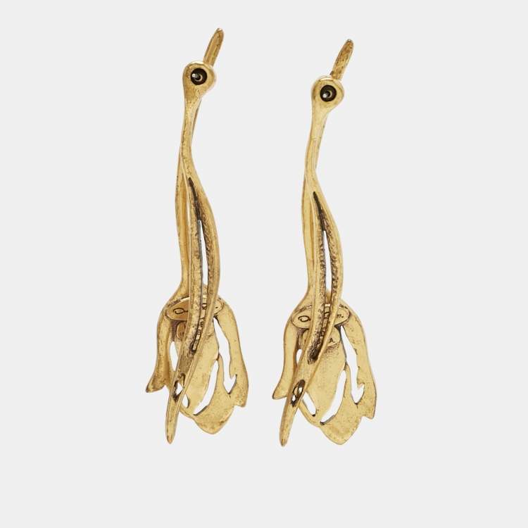 Pre Owned Oscar De La Renta Tulip Gold Tone Earrings