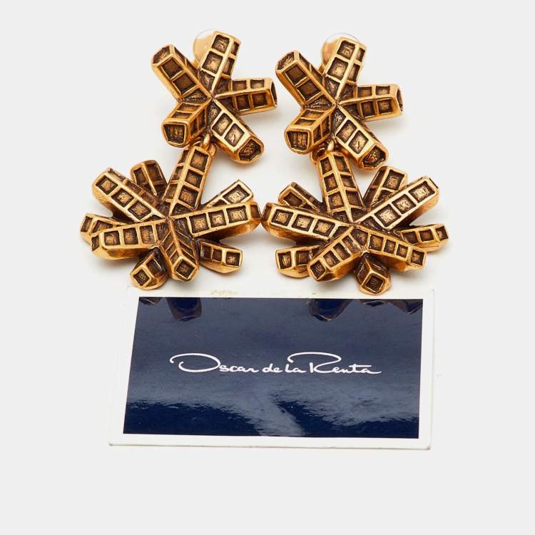 Pre Owned Oscar de la Renta Geometric Gold Tone Dangle Earrings