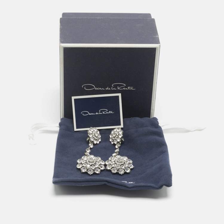 Pre Owned Oscar de la Renta Crystals SIlver Tone Earrings
