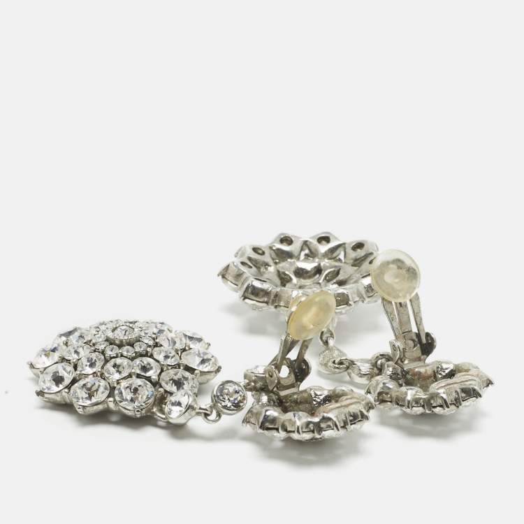 Pre Owned Oscar de la Renta Crystals SIlver Tone Earrings