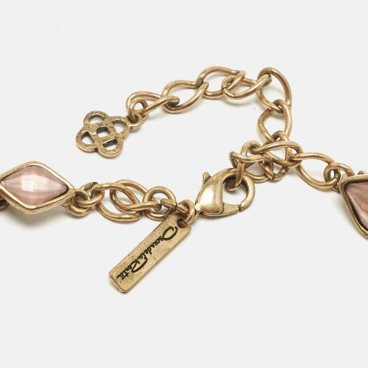 Pre Owned Oscar de la Renta Resin Crystals Gold Tone Necklace