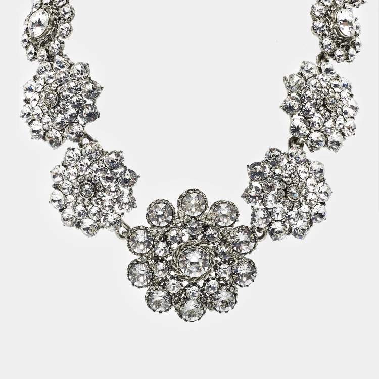 Pre Owned Oscar de la Renta Crystals Silver Tone Necklace