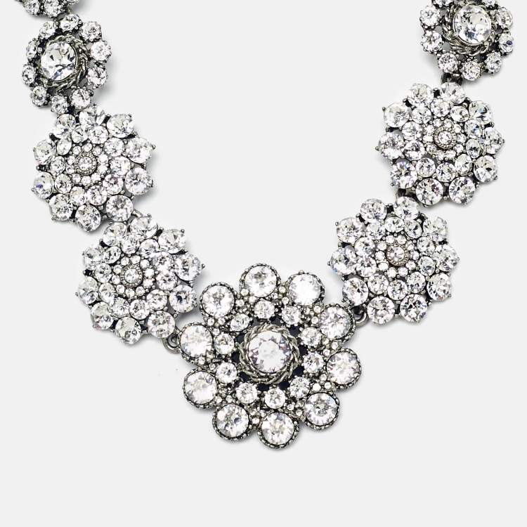 Pre Owned Oscar de la Renta Crystals Silver Tone Necklace