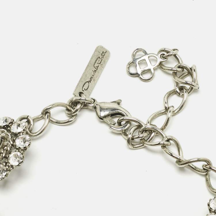 Pre Owned Oscar de la Renta Crystals Silver Tone Necklace