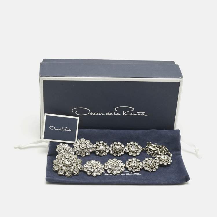 Pre Owned Oscar de la Renta Crystals Silver Tone Necklace