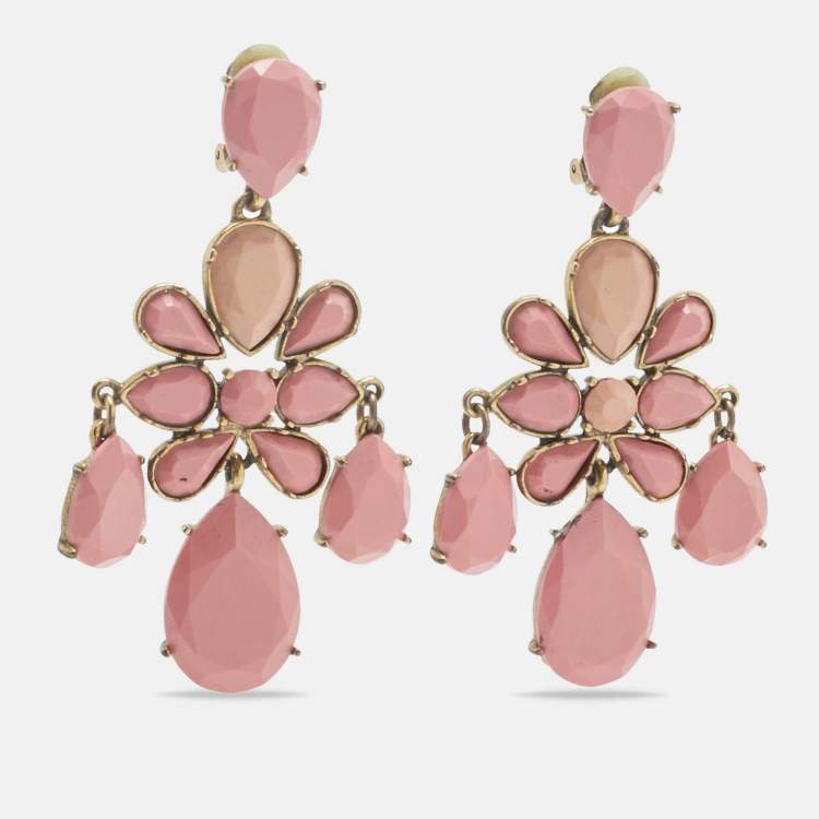 Pre Owned Oscar de la Renta Resin Gold Tone Earrings