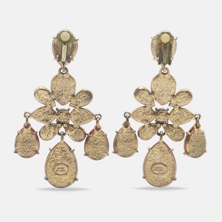 Pre Owned Oscar de la Renta Resin Gold Tone Earrings