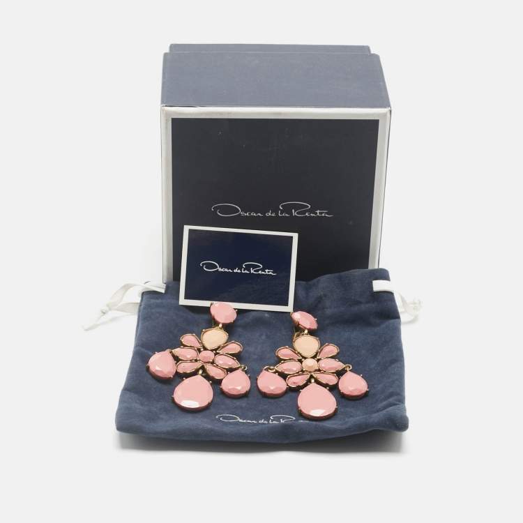 Pre Owned Oscar de la Renta Resin Gold Tone Earrings