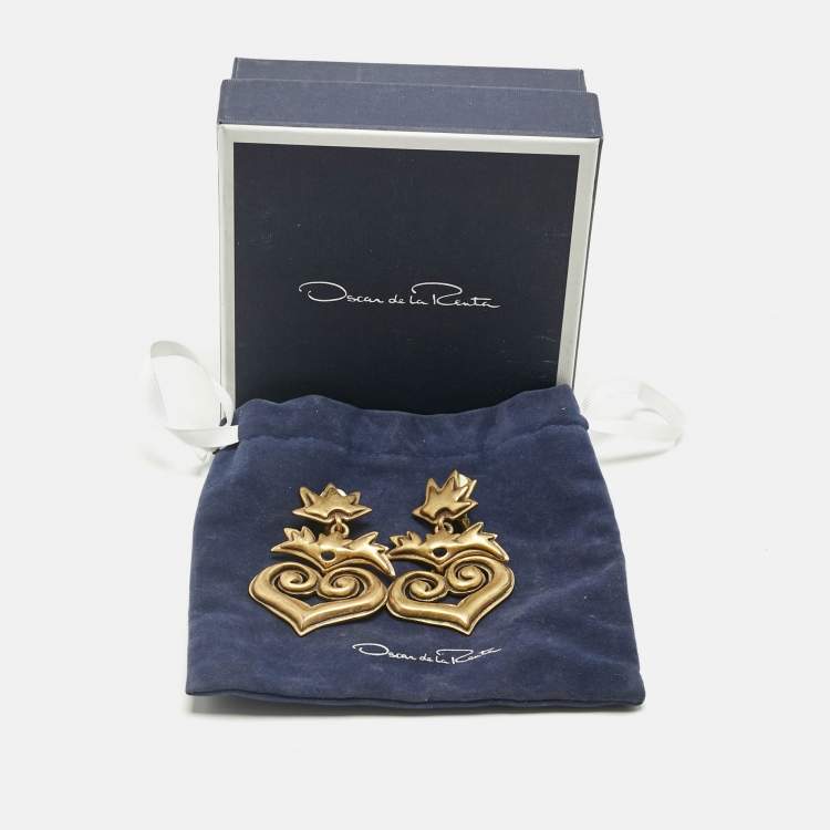 Pre Owned Oscar de la Renta Gold Tone Earrings
