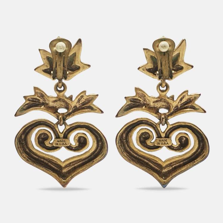 Pre Owned Oscar de la Renta Gold Tone Earrings