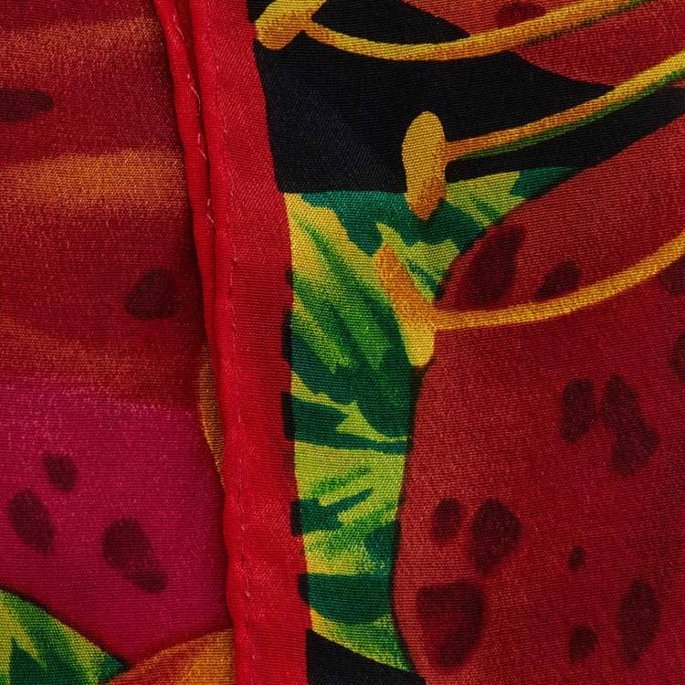 Pre Owned Oscar de la Renta Red Floral Print Silk Stole