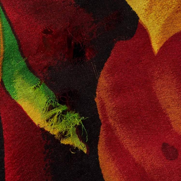 Pre Owned Oscar de la Renta Red Floral Print Silk Stole