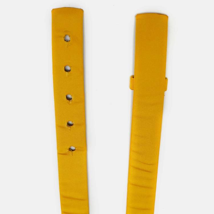 Pre Owned Oscar de la Renta Yellow Satin Crystal Buckle Belt M
