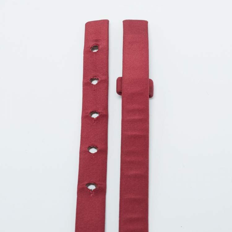 Pre Owned Oscar de la Renta Burgundy Satin Crystal Embellished Slim Belt M