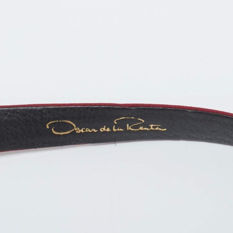 Pre Owned Oscar de la Renta Burgundy Satin Crystal Embellished Slim Belt M