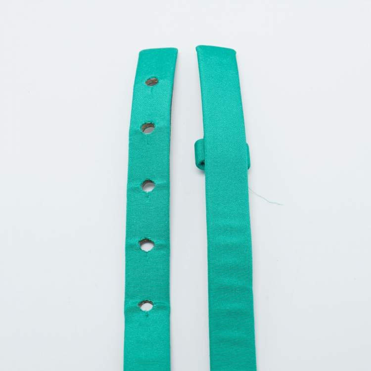 Pre Owned حزام أوسكار دي لا رينتا مزخرف كريستال ساتان أخضر نحيف متوسط