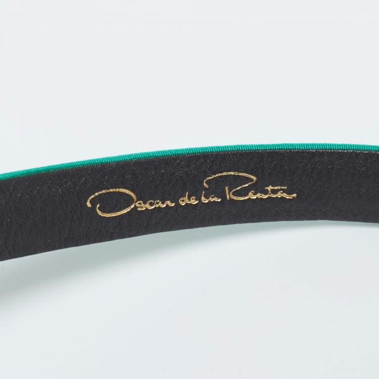 Pre Owned حزام أوسكار دي لا رينتا مزخرف كريستال ساتان أخضر نحيف متوسط