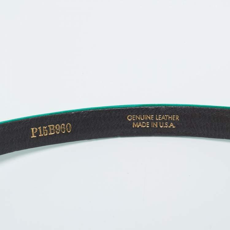 Pre Owned حزام أوسكار دي لا رينتا مزخرف كريستال ساتان أخضر نحيف متوسط