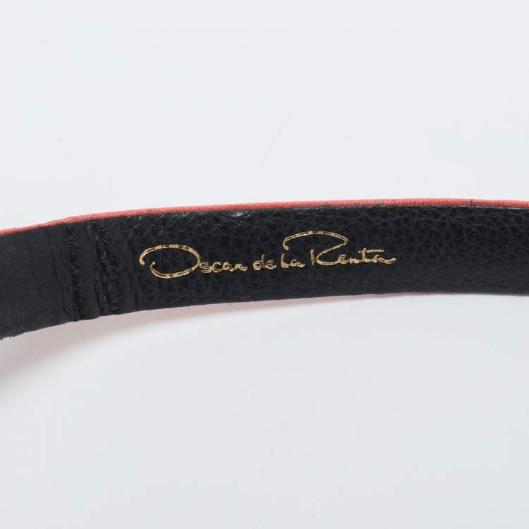 Pre Owned Oscar de la Renta Coral Orange Satin Crystal Embellished Slim Belt M