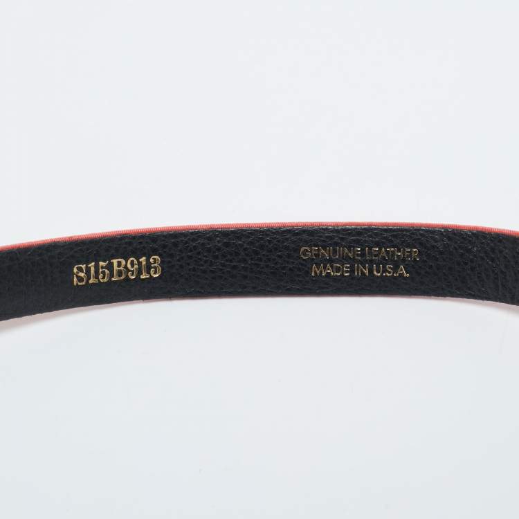 Pre Owned Oscar de la Renta Coral Orange Satin Crystal Embellished Slim Belt M