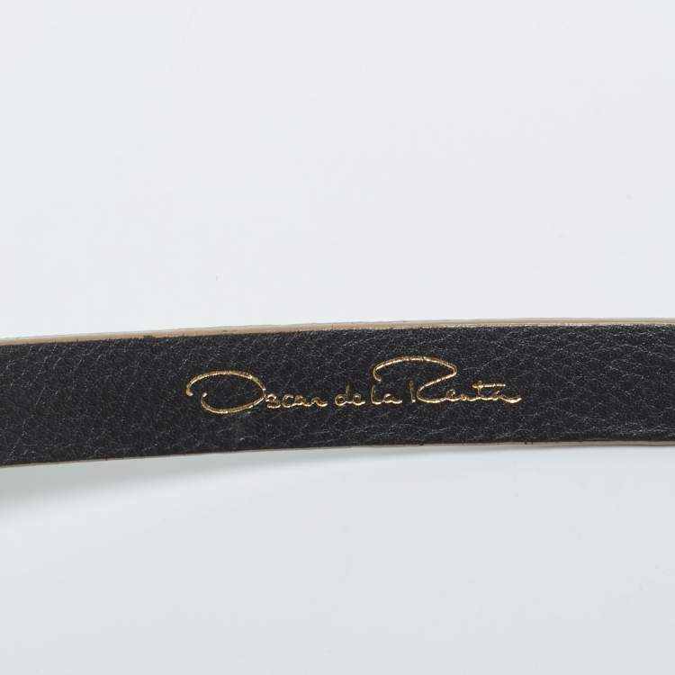 Pre Owned Oscar de la Renta Silver Patent Leather Crystal Embellished Belt M