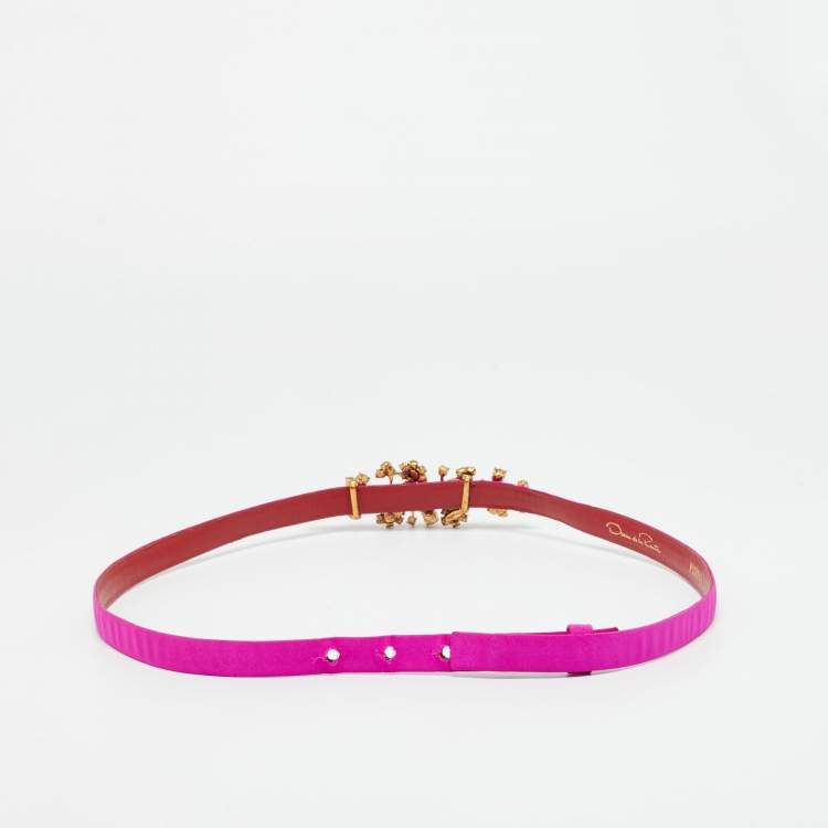 Pre Owned Oscar de la Renta Pink Satin Crystal Embellished Belt L