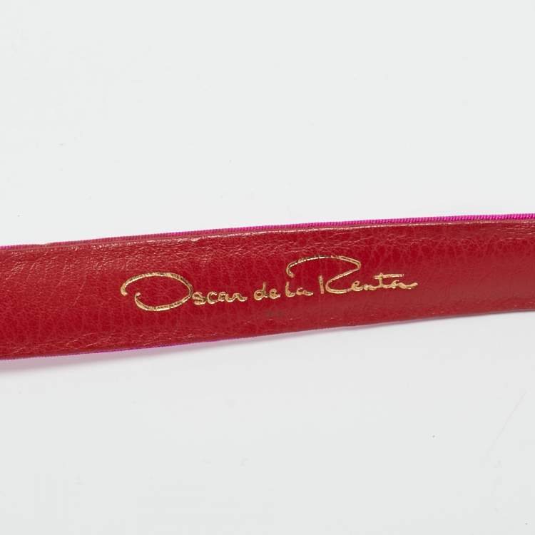 Pre Owned Oscar de la Renta Pink Satin Crystal Embellished Belt L