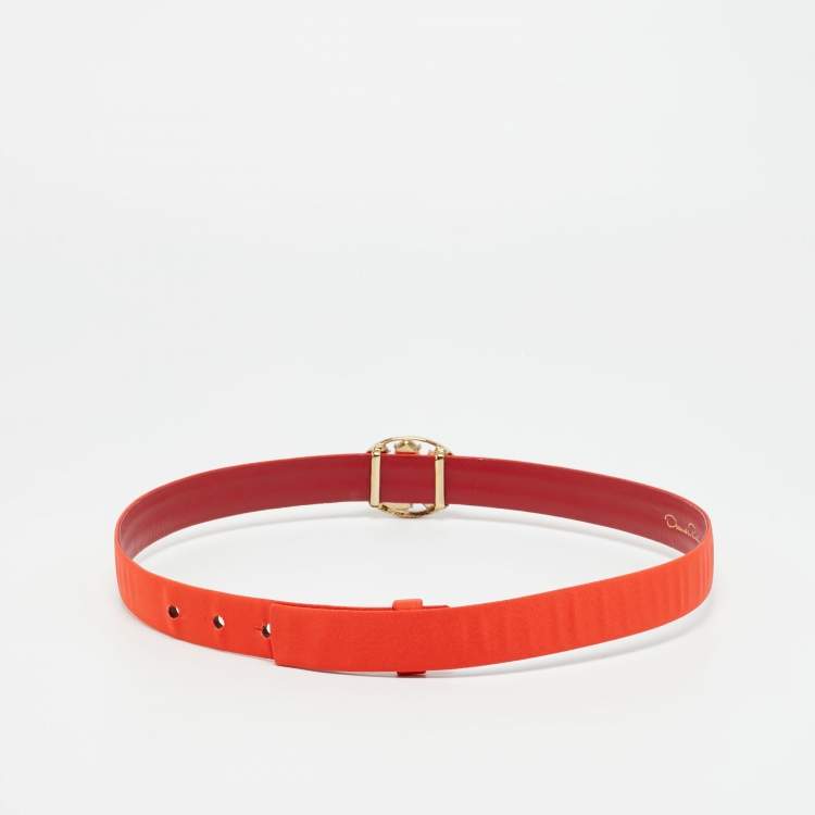 Pre Owned حزام أوسكار دي لا رينتا مزخرف كريستال ساتان برتقالي دائري متوسط