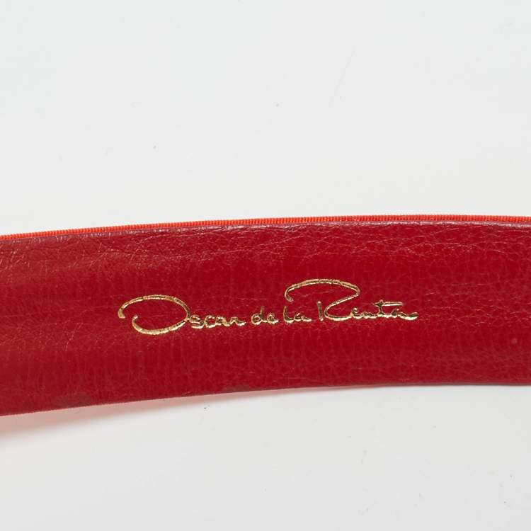 Pre Owned حزام أوسكار دي لا رينتا مزخرف كريستال ساتان برتقالي دائري متوسط