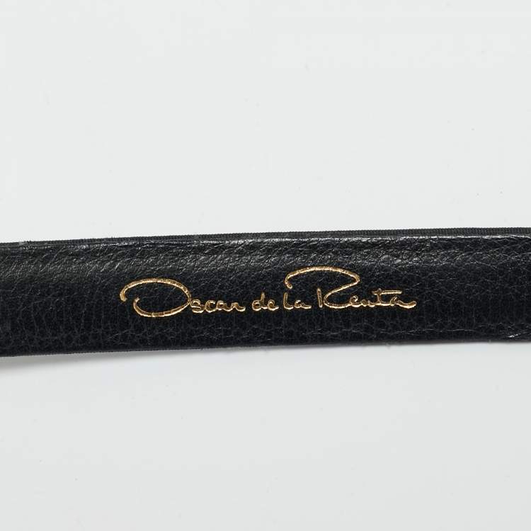 Pre Owned Oscar de la Renta Navy Blue Satin Crystal Embellished Waist Belt M