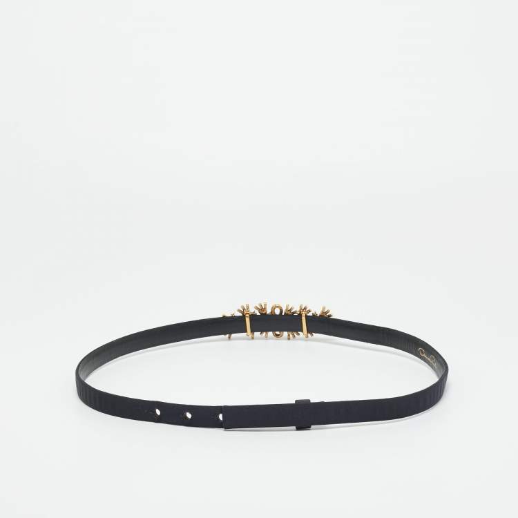 Pre Owned حزام أوسكار دي لا رينتا أزرق داكن ساتان مزخرف بالكريستال بالقوس نحيف كبير