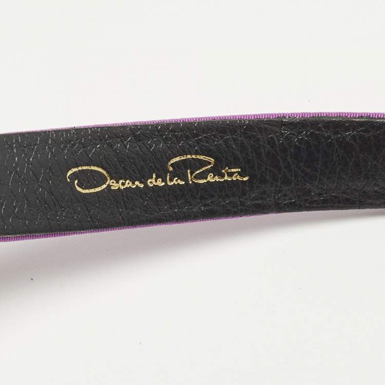 مملوكة مسبقًا Oscar de la Renta Purple Satin Crystals Embellished Slim Waist Belt L