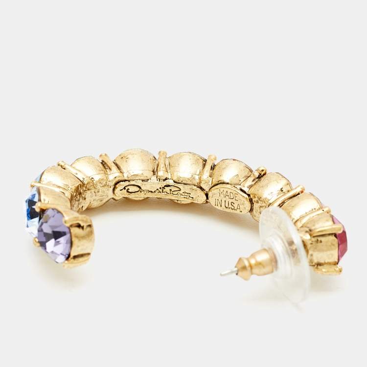 Pre Owned Oscar de la Renta Rainbow Crystals Gold Tone Earrings