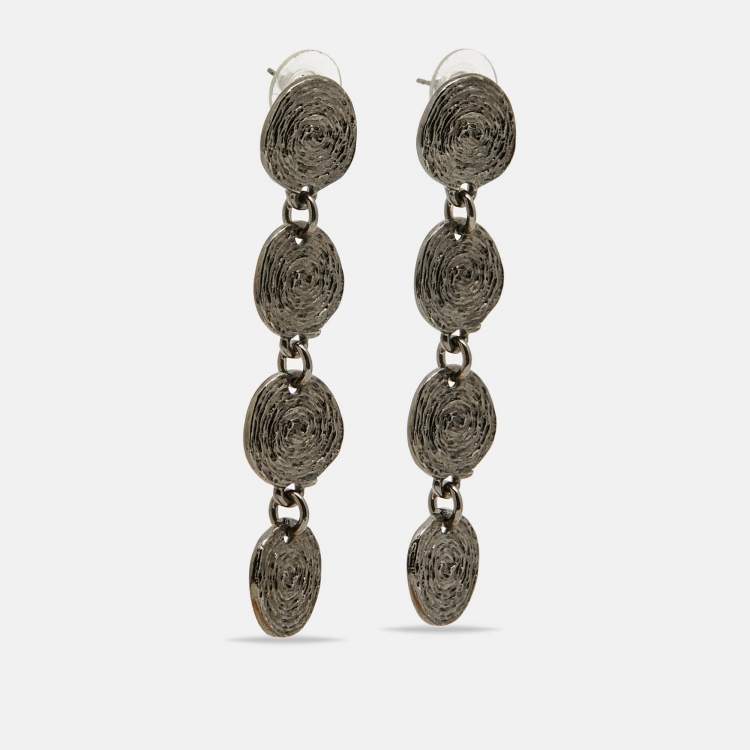 Pre Owned Oscar de la Renta  Gunmetal Tone Drop Earrings