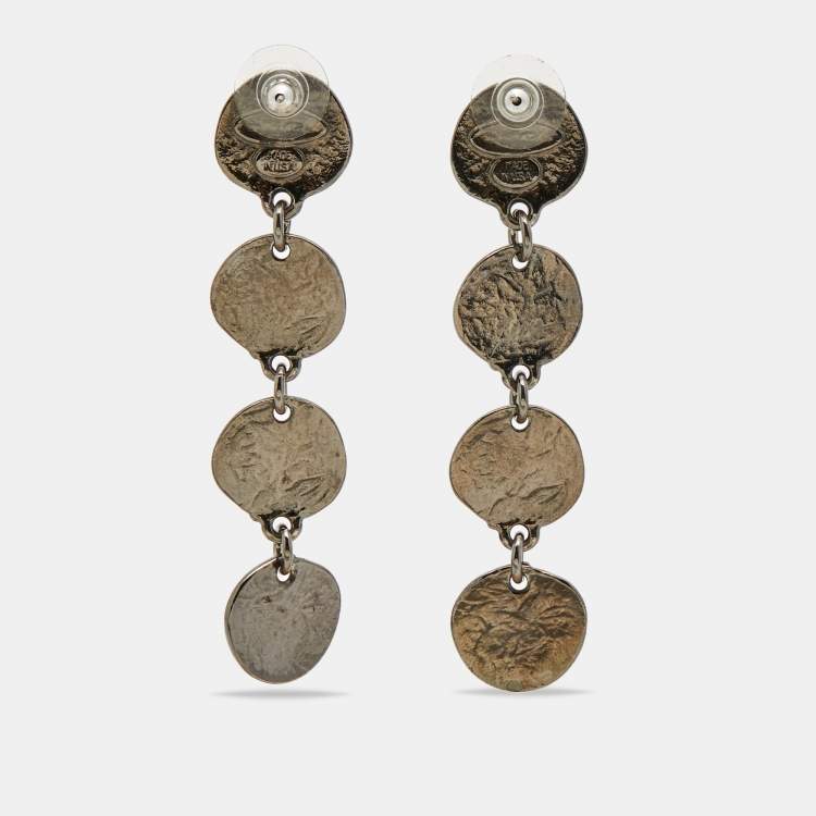Pre Owned Oscar de la Renta  Gunmetal Tone Drop Earrings