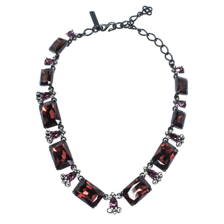 Pre Owned Oscar de la Renta Crystal Studded Ring Earrings & Necklace Set