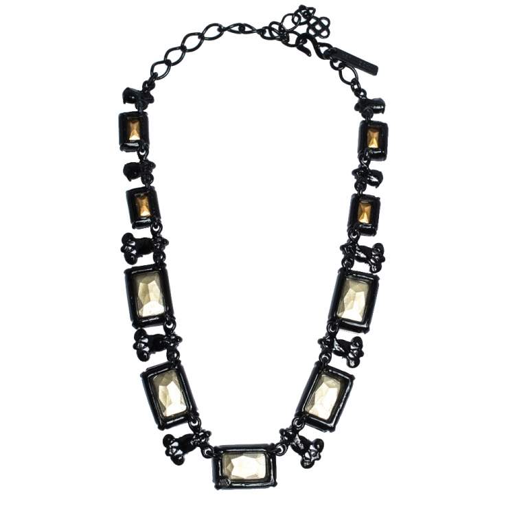 Pre Owned Oscar de la Renta Crystal Studded Ring Earrings & Necklace Set