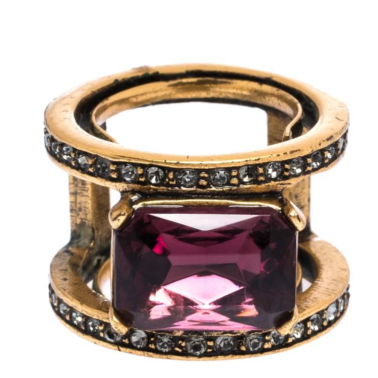 Pre Owned Oscar de la Renta Crystal Studded Ring Earrings & Necklace Set