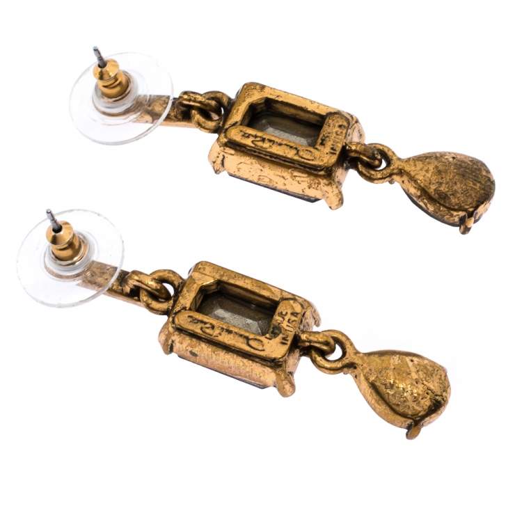 Pre Owned Oscar de la Renta Crystal Studded Ring Earrings & Necklace Set