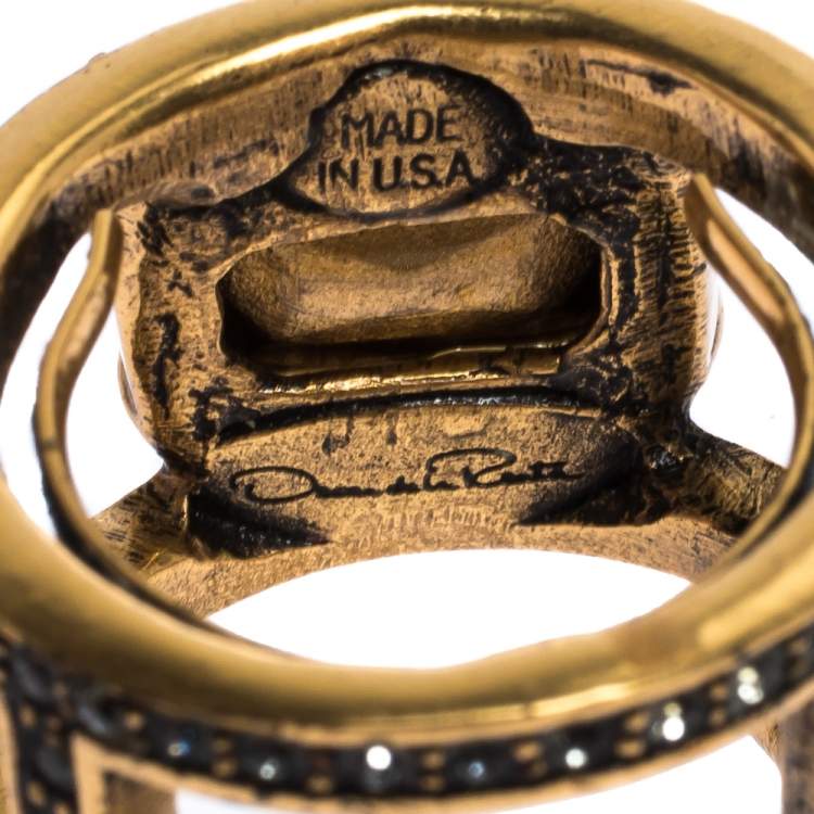 Pre Owned Oscar de la Renta Crystal Studded Ring Earrings & Necklace Set