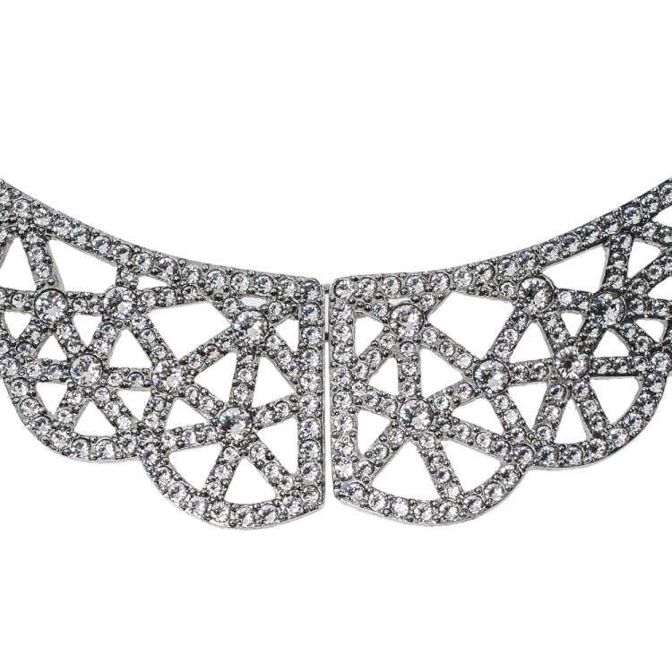 Pre Owned Oscar de la Renta Crystal Embellished Silver Tone Bib Necklace