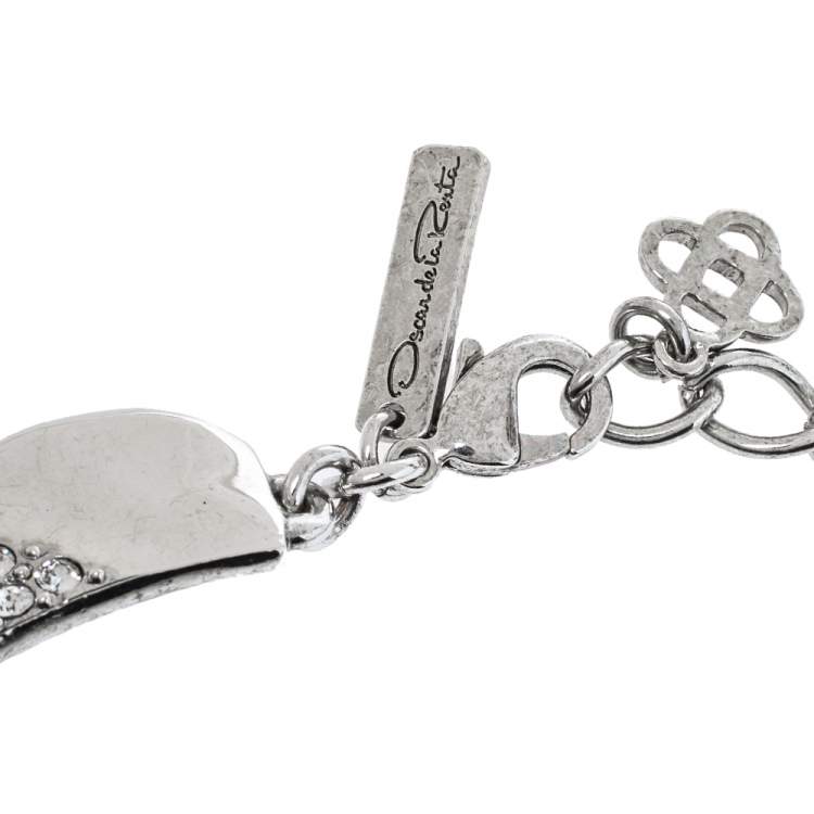 Pre Owned Oscar de la Renta Crystal Embellished Silver Tone Bib Necklace